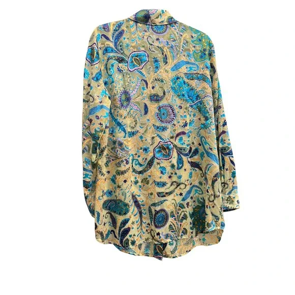 Soft Surroundings Green & Blue Floral Print Long Sleeve Button-Down Shirt Size L - Picture 14 of 16